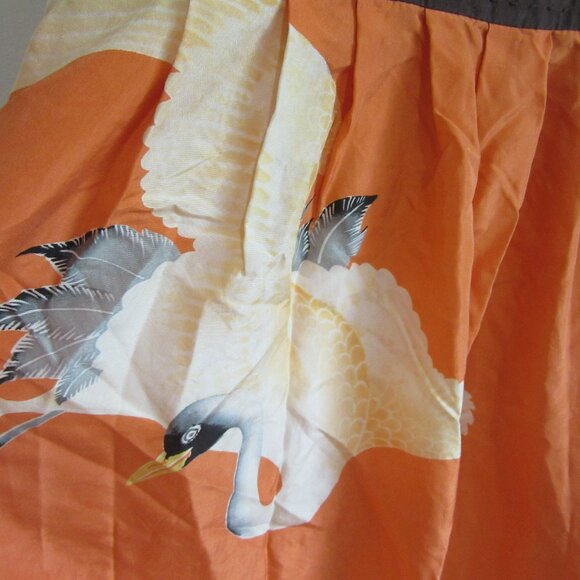 MOULINETTE SOEURS Orange Swans Silk Sweetheart Neck 4 Sleeveless Dress - Picture 2 of 6